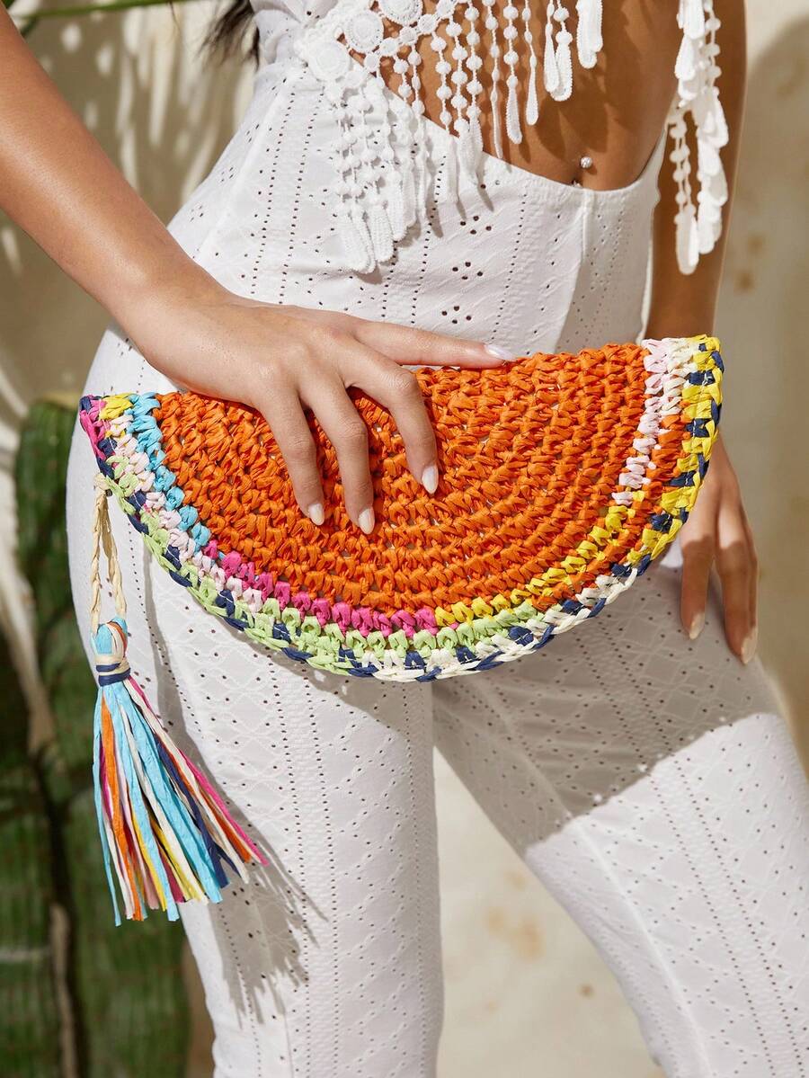 Paper Straw Color - Bayanlar, Kadınlar İçin El Çantaları, Hasır