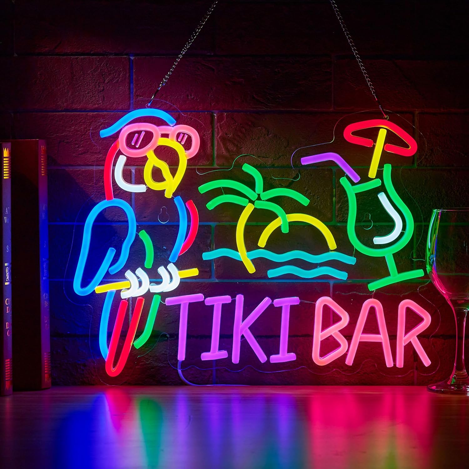 Neon Sign Party - Tiki Bar Papağan Palmiye Ağacı Neon
